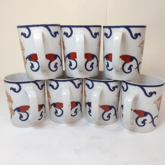 Fitz and Floyd Vintage Variations lotus mugs Japan deco set of (7) - Picture 2 of 10